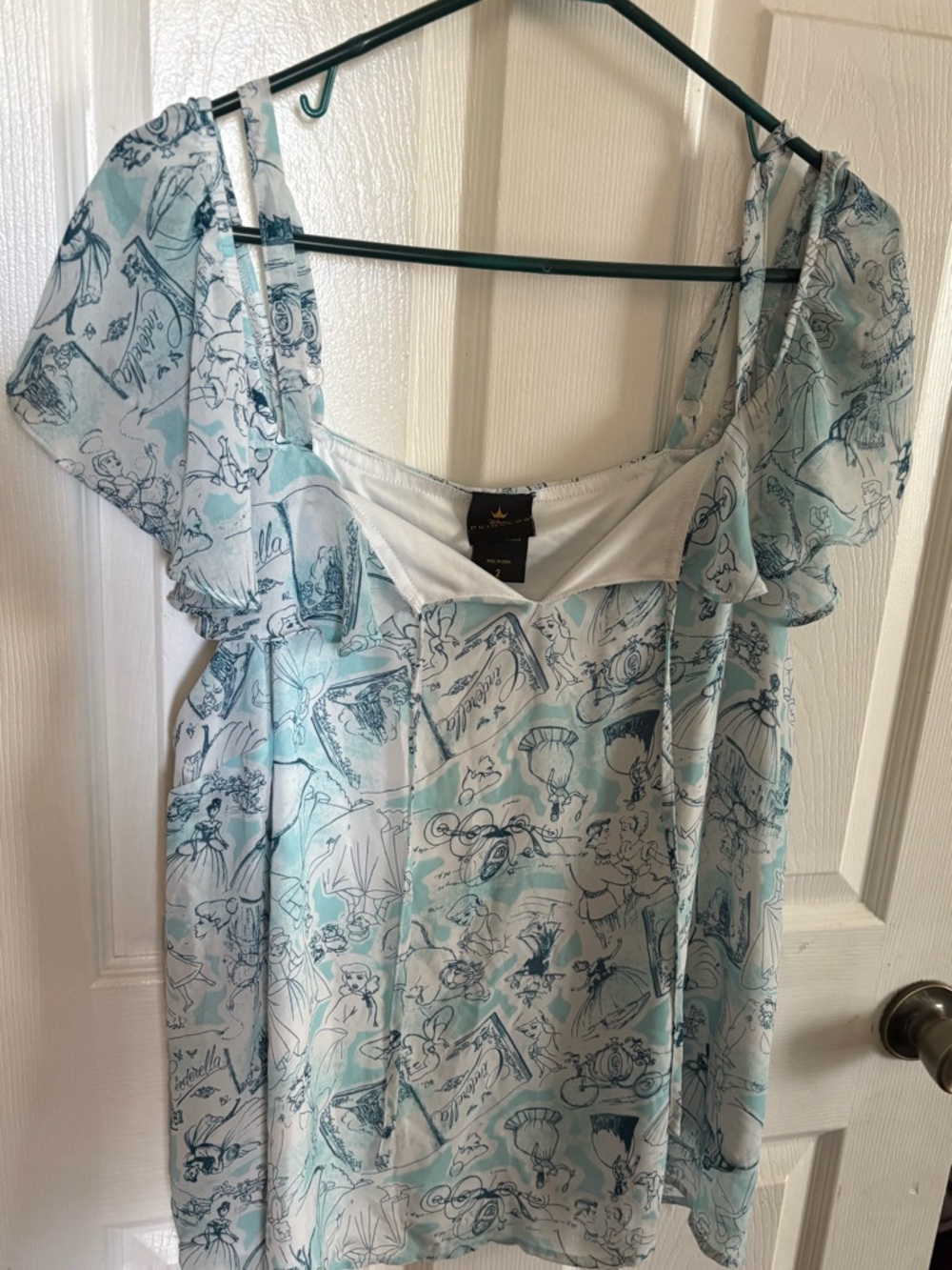 Disney Light Blue and White Princess Sketch Print Peasant Top